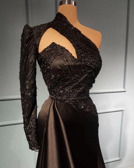 Chic Black One Shoulder One Sleeve Long Evening Gown | Long Sleeve Ball Gown_2