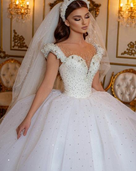 Pure and perfect princess white A-line long-sleeved wedding dress_7
