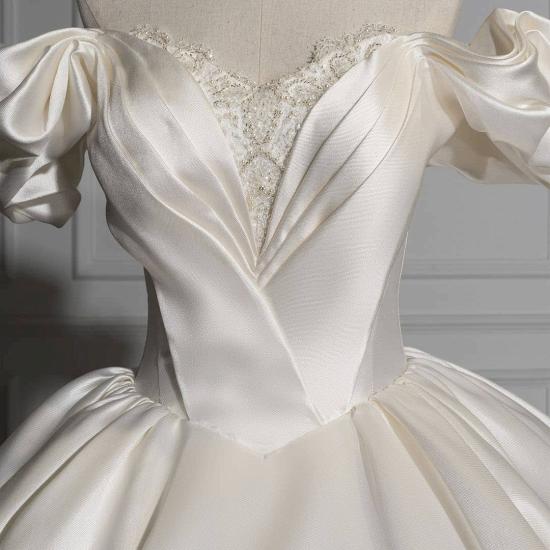 Romantic Off-the-shoulder Satin Ball Wedding Dress_5