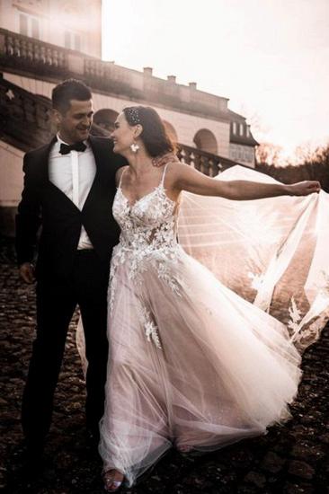 Elegant And Simple A-line Tulle Spaghetti Straps Lace Wedding Dress_2