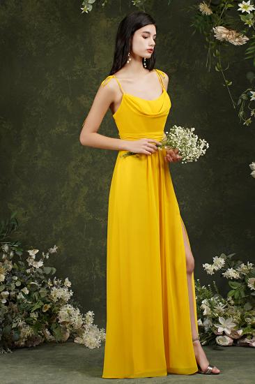 Simple Bridesmaid Dress With One Strap Yellow Chiffon Slit_3