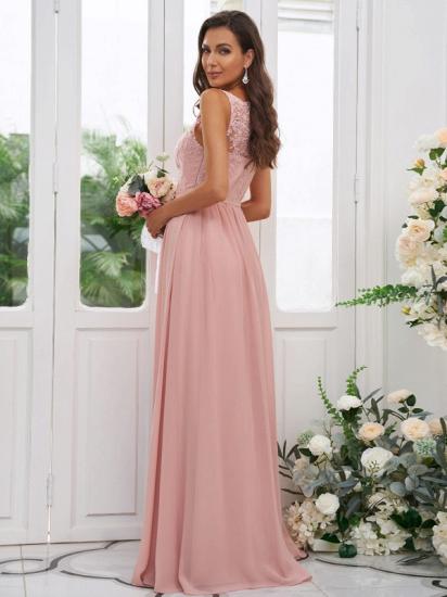 Chiffon Long Square Sleeveless Evening Dresses With Lace_3