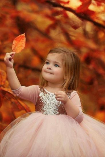 Lovely Sequins Long Fluffy Gauze Girl Dress | Pink Girl Beauty Pageant Dress_2