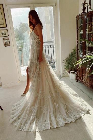 Elegant White Tulle Lace Wedding Dress | Sleeveless Simple Bridal Gown_3