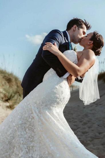 Lace Court Train V-Neck Mermaid Wedding dresses | Cream wedding dresses_5