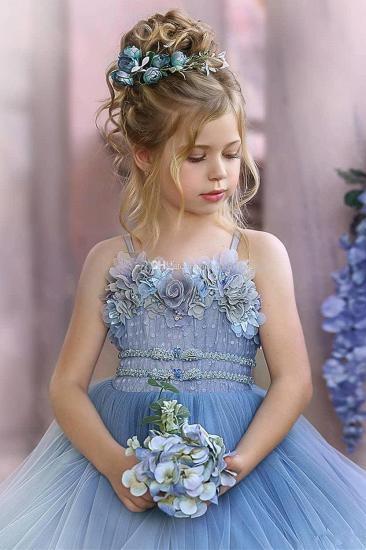 Strapless Gray-blue Frilly Fluffy Princess Flower Girl Dress_6