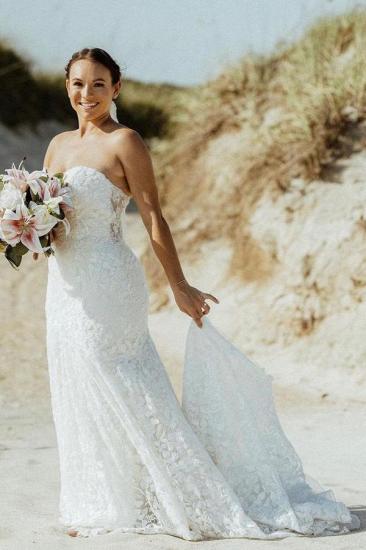 Lace Court Train V-Neck Mermaid Wedding dresses | Cream wedding dresses
