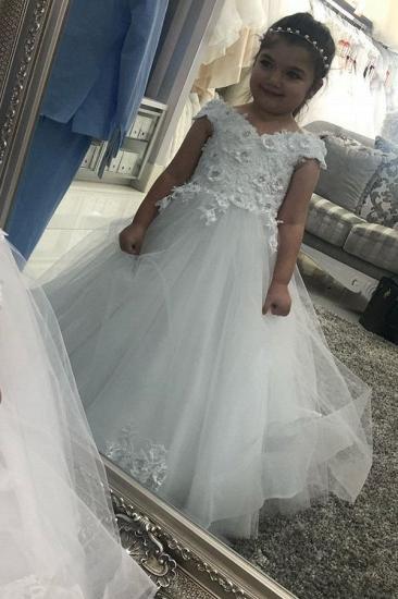 White Off-shoulder Short Sleeve Lace Three-dimensional Flower Girl Dress