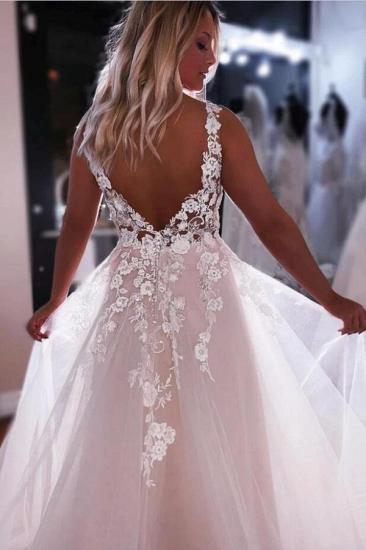 Fashion A Line Lace Backless Wedding Dress_2