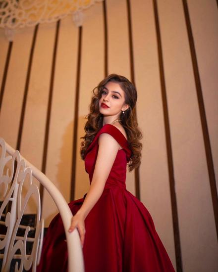 Elegant Red Cardigan A-Line Princess Evening Dress | Wide Strap Ball Dress_6