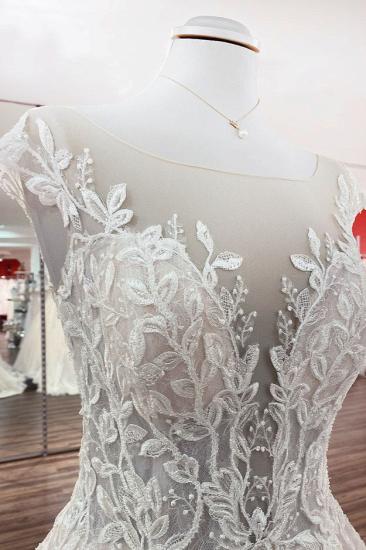 Vintage A-line Lace Jewelry Tulle Long Bridal Gown_5