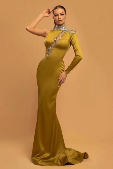 Long Gold Mermaid Evening Gown | High Neck Glitter Ball Gown with Sleeves