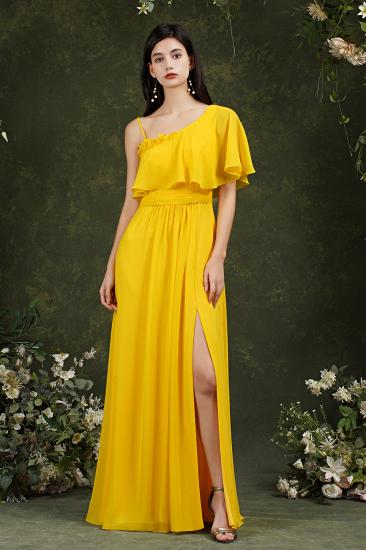 One Shoulder Pleated Front Slit Bridesmaid Dress