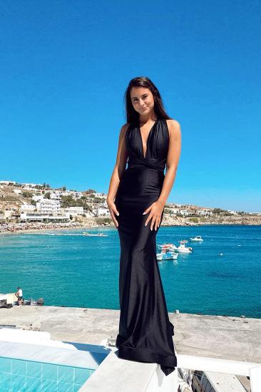 Wide Strap Halter Neck Floor Ruffle Mermaid Ball Gown | Sexy Deep V Neck Ball Gown_2