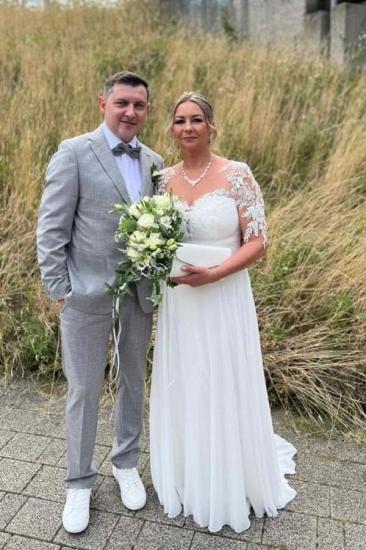 Simple Half-sleeved Chiffon Tight Lace Wedding Dress