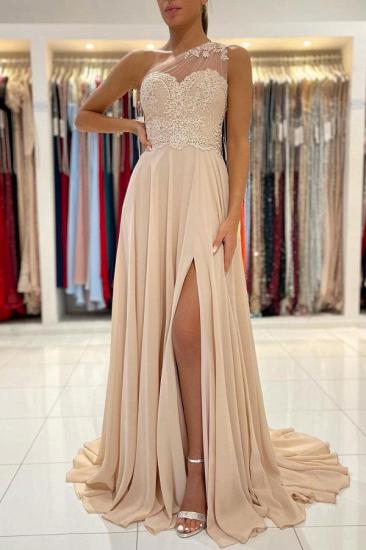 One Shoulder Sweetheart Slit Tulle Ball Gown