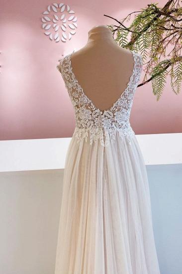 Simple wide shoulder strap V-neck sleeveless wedding dress | Fashionable lace wedding dress_4