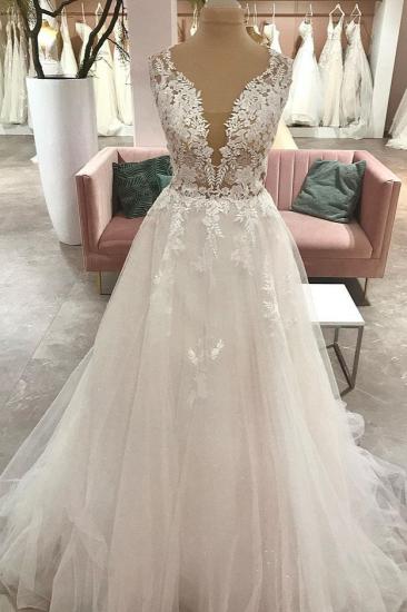 Beautiful V Neck Sleeveless Lace Wedding Dress | One Thread Lace Wedding Dress
