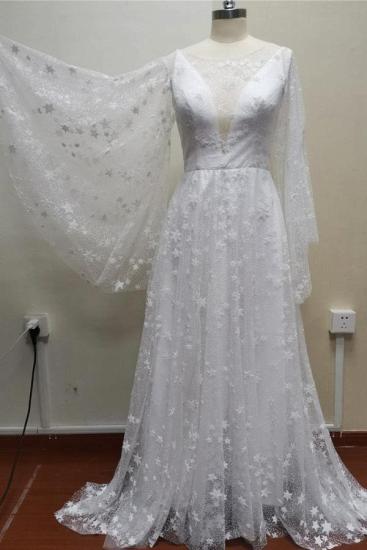 Cheap A-line Long-sleeved Backless Lace Glitter Wedding Dress_4
