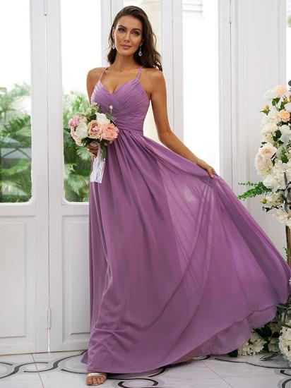 Lilac Chiffon V-Neck Spaghetti Straps Bridesmaid Dresses Simple_4