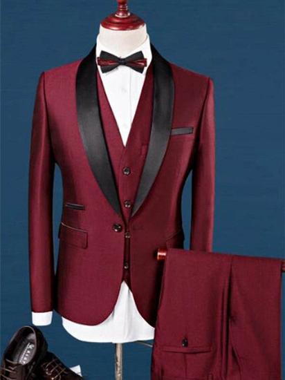 Burgundy Cape Silk Lapel Wedding Dress | Men's Prom 3-Piece Set