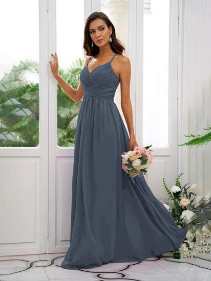 Lilac Chiffon V-Neck Spaghetti Straps Bridesmaid Dresses Simple_40