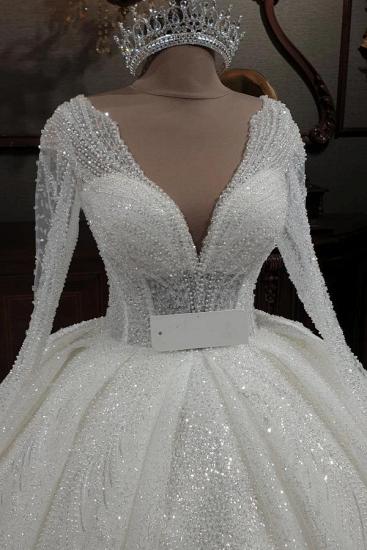 Gorgeous Sequined Gown | V-Neck Long Sleeve Wedding Dress_4