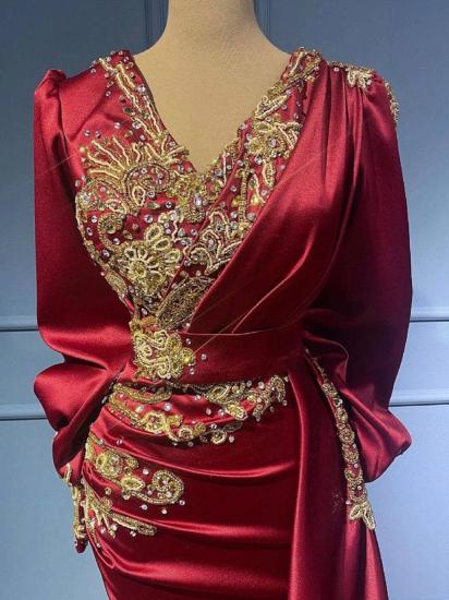 Modern V-Neck Red Long Sleeve Evening Gown | Crystal Ball Gown_4