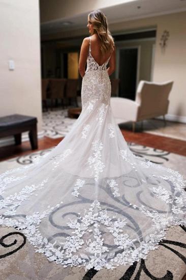Elegant Lace V-Neck Mermaid  Wedding Dresses_3