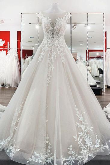 Vintage A-line Lace Jewelry Tulle Long Bridal Gown