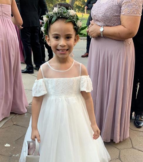 Beautiful Gauze Girl Dress | White Lace Pageant Dress Little Girl_2