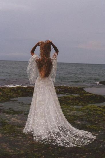 Cheap A-line Long-sleeved Backless Lace Glitter Wedding Dress_2