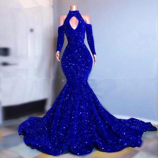 Halter Neck Thin Shoulder Floral Lace Mermaid Ball Gown with Sequins_2