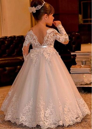 Ball Gown/Princess Spoon Tulle Lace Applique Long Sleeve Flower Girl Dress_2