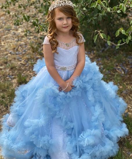 Lovely Sky Blue Ruffled Beaded Girl Dress With Flowers_2