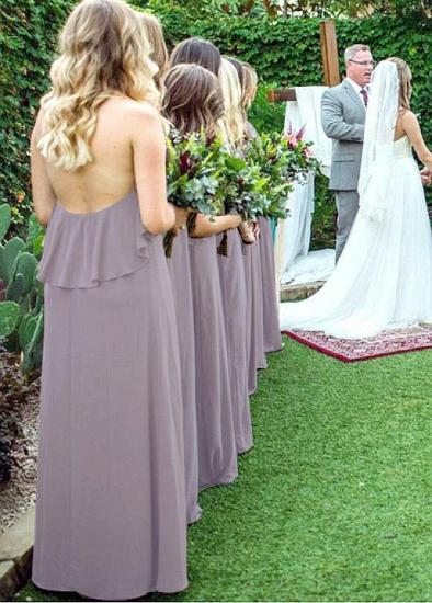 Backless Grey Chiffon Suspender A-line Bridesmaid Dress_2