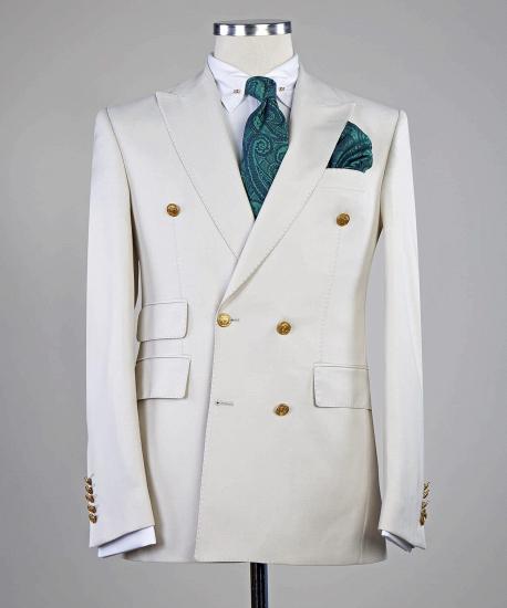 New Arrival White Peaked Lapel Double Breasted Men Suits_3