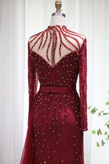 Sparkly Burgundy Long Sleeve Mermaid Prom Dresses Luxus Evening Gowns_4