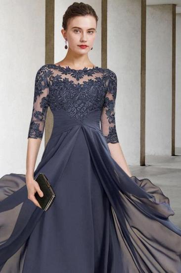Chiffon Lace Asymmetrical V-Neck 3/4 Sleeves Scoop A-line MotherDress_3