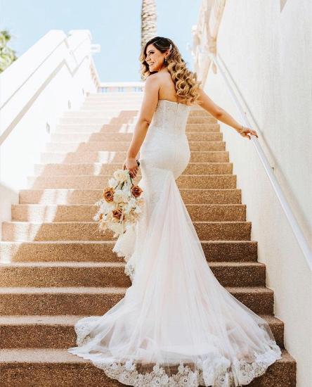 Gorgeous Mermaid Sleeveless Sweetheart Lace Wedding Dress with Trailing_2