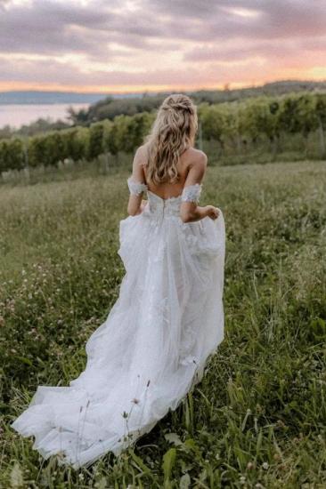 Off the Shoulder Inexpensive A-Line Lace Wedding Dresses | Boho Wedding Dresses_4