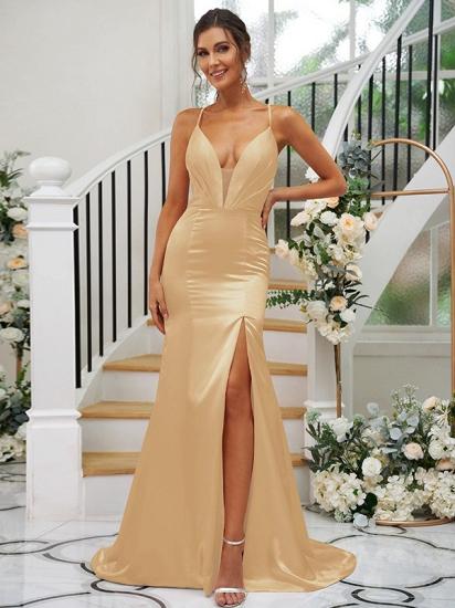 Pink Simple V-Neck Straps Side Slit Evening Dresses_16
