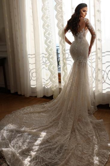 Luxury Lace Long Sleeve Mermaid Wedding Dress | V-Neck Sleeve Wedding Dress_4