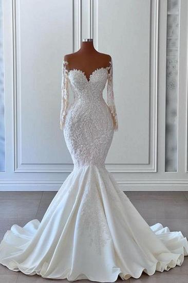 Gorgeous Sweetheart Long Sleeve White Mermaid Wedding Dress