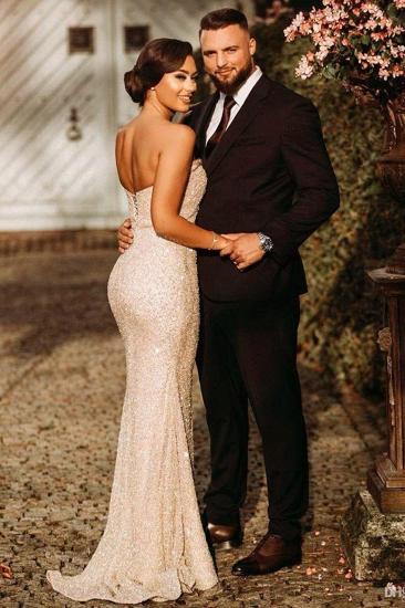 Elegant Long Sequined Strapless Neck Slit Evening Dress | Sexy Mermaid Ball Dress_2