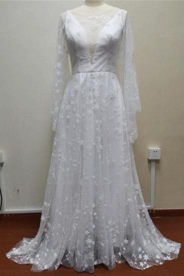 Cheap A-line Long-sleeved Backless Lace Glitter Wedding Dress_5