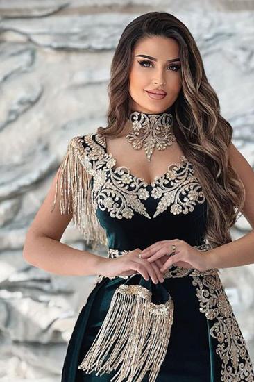 gorgeous green velvet high neck long ball gown | cheap velvet evening dresses_5