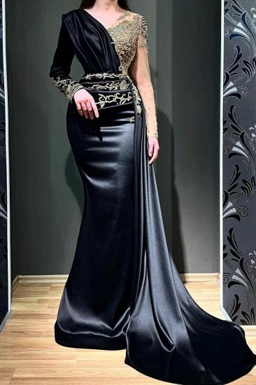 Black Long Elegant Mermaid Evening Gown | Ball Gown with Sleeves